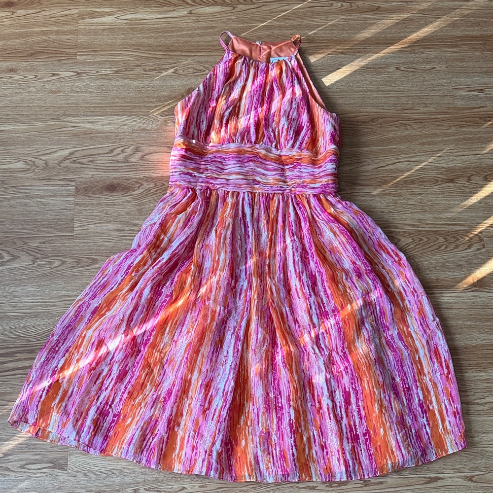 Carmen Marc Valvo Vibrant Pink and Orange Mini Dress